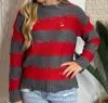 Eesome Distressed Striped Sweater In Red And Gray In Multi