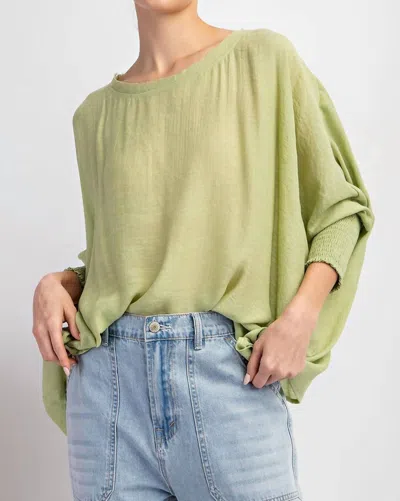 Eesome Dolman With Smocked Cuffs Top In Avocado In Green