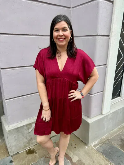 Eesome Double V-neck Mini Dress In Wine In Red