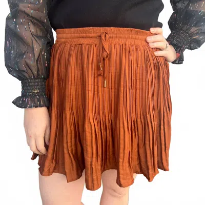 Eesome Drawstring Pleated Mini Skort In Clay In Brown