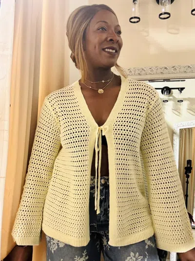 Eesome Eleni Crochet Tie-front Cardigan In Yellow