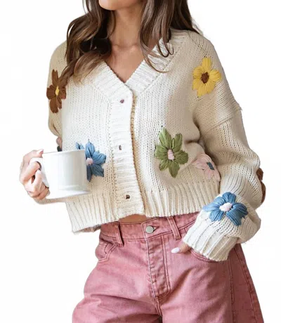 Eesome Embroidered Floral Kit Button Up Cardigan In White