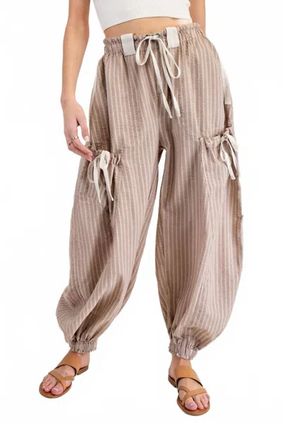 Eesome Emma Striped Drawstring Jogger In Brown