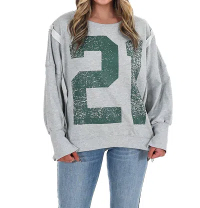 Eesome Faded Varsity Print Pullover Top In Sting Ray In Gray