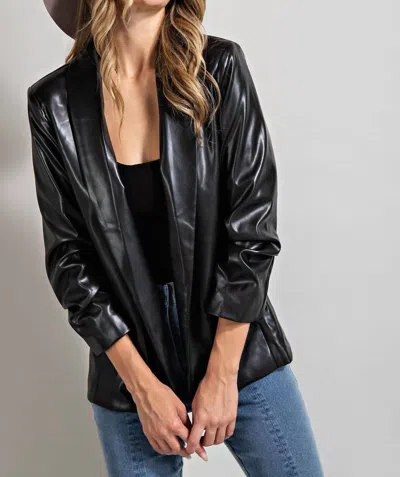 Eesome Faux Leather Blazer In Black
