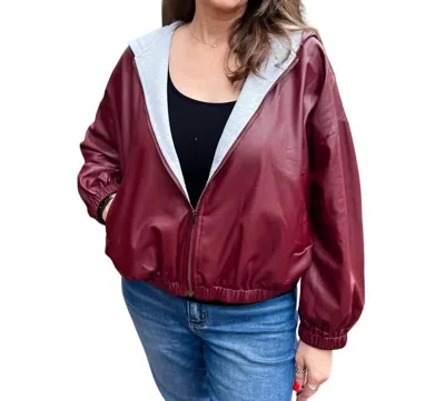 Eesome Faux Leather Hoodie Jacket In Wine In Red
