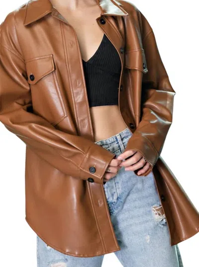 Eesome Faux Leather Jacket - Plus In Cappuccino In Brown