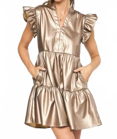 Eesome Faux Leather Mini Dress In Gold In Multi