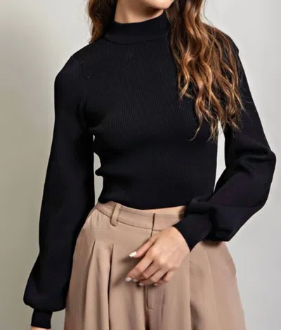 Eesome Felecia Long Sleeve Open Back Top In Black