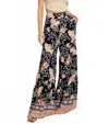 Eesome Flora Floral Printed Wide Leg Pants In Navy Floral In Black