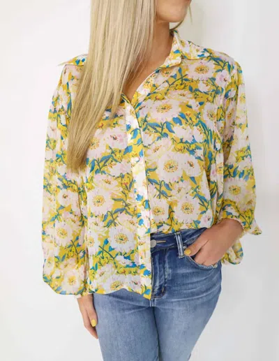 Eesome Floral Button Front Blouse In Mustard In Beige
