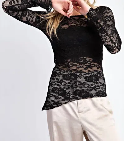 Eesome Floral Lace Long Sleeve Top In Black