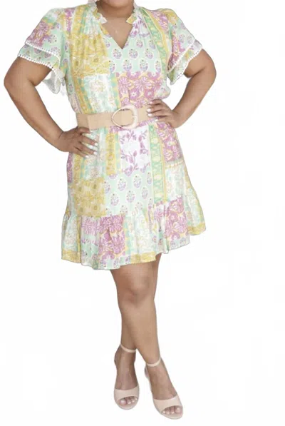 Eesome Floral Print Double Flutter Sleeve Dress In Lemongrass In Multi