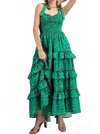 Eesome Floral Printed Tiered Ruffle Maxi Dress In Green In Green