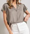 Eesome Flutter Sleeve Satin Blouse In Sage In Multi