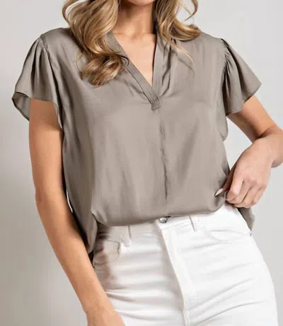 Eesome Flutter Sleeve Satin Blouse In Sage In Multi