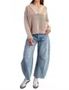 Eesome Half Button Front Long Sleeve Knit Pullover In Washed Walnut In Neutral