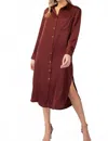 Eesome Hannah Long Sleeve Midi Shirt Dress In Rusted Wine In Brown