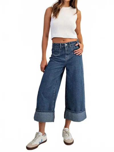 Eesome Harbor Stripe Wide Leg Jeans In Blue In Multi