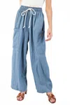 Eesome Harper Stone Washed Straight Leg Pants In Blue In Blue