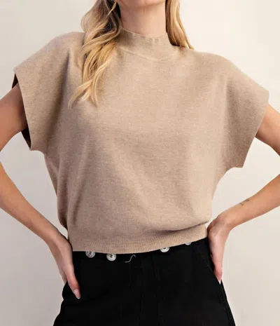 Eesome Haven Mock Neck Knit Top In Heathered Beige In Brown