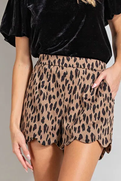 Eesome High Waisted Scallop Shorts In Brown