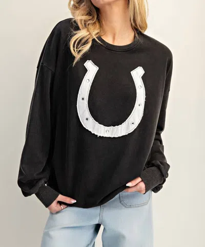 Eesome Horse Crewneck Top In Ash In Black
