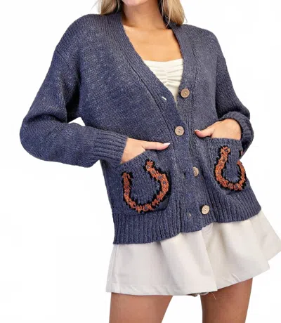 Eesome Horse Graphic Cardigan In Midnight In Gray