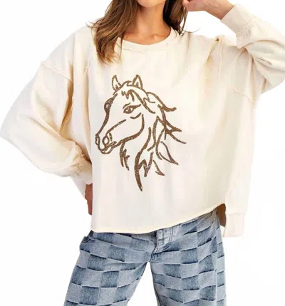 Eesome Horse-print Sweatshirt In Bone In White
