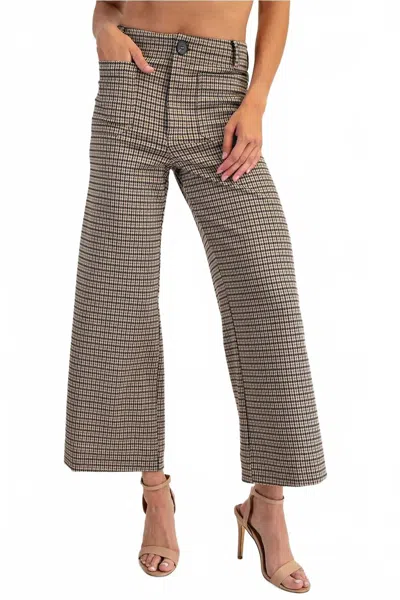 Eesome Houndstooth Straight Leg Cropped Trouser Pant In Brown
