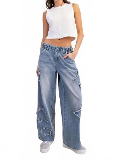 Eesome Karina Star Denim Pants In Light Blue