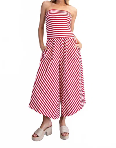 Eesome Katherine Strapless Wide Leg Jumpsuit In Red & White Striped