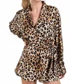 Eesome Long Sleeve Wrap Romper In Leopard Print Satin In Animal Print