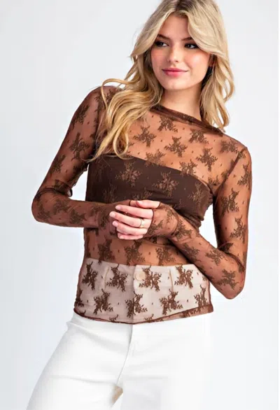 Eesome Lace Layering Tee In Mocha In Brown