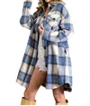 Eesome Lauren Flannel Plaid Oversized Shacket In Denim Multi In Blue