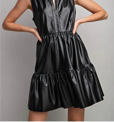 Eesome Leather Tiered Mini Dress In Black