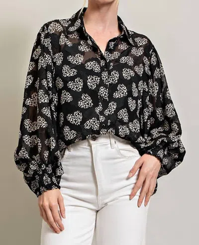 Eesome Leopard Heart Printed Button Down Top In Black