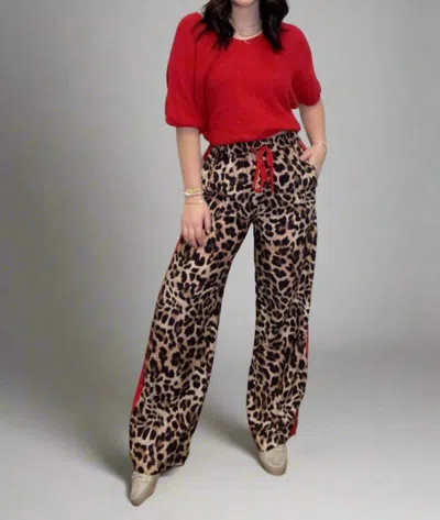 Eesome Leopard Printed Stripe Side Track Pants In Animal In Brown