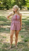 Eesome Lizzie Bow Romper In Cherry Red In Multi