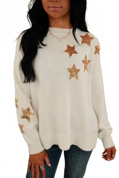 Eesome Lone Star Sequin Sweater In White