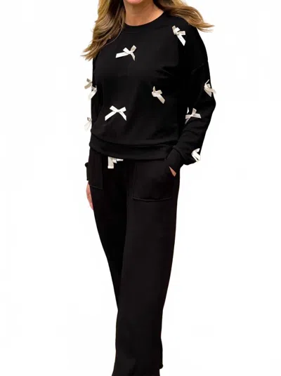 Eesome Long Sleeve Bow Set Top In Black