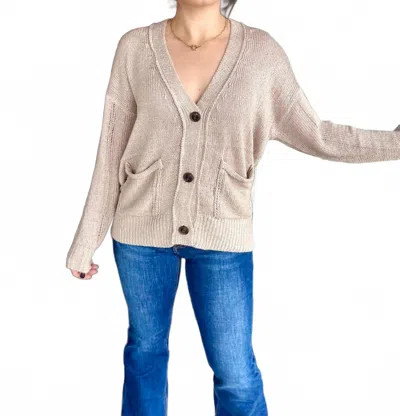 Eesome Long Sleeve Button Down Cardigan In Sand In Brown