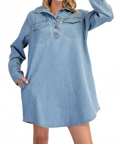 Eesome Long Sleeve Denim Shirt Dress In Light Wash In Blue