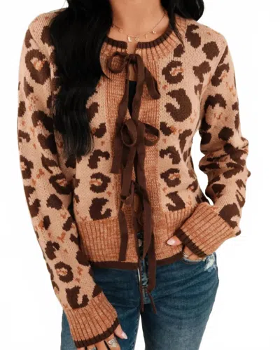 Eesome Long Sleeve Tie-front Cardigan In Leopard In Multi