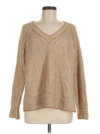 Pre-owned Eesome Long Sleeve Top Tan V-neck Tops