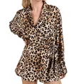 Eesome Long Sleeve Wrap Romper In Leopard Print Satin In Brown