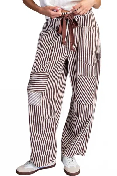 Eesome Mads Striped Drawstring Pants In Caramel In Brown