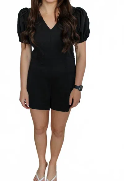 Eesome Mariah V-neck Puff Sleeve Romper In Black