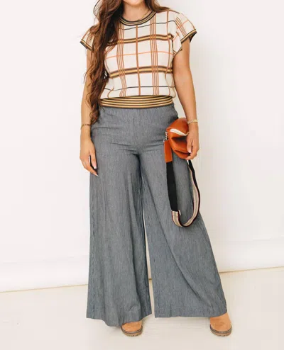 Eesome Maritime Washed Pinstriped Wide Leg Pants In Denim Blue In Multi