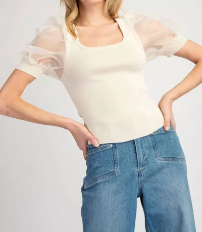 Eesome Mesh Puff Sleeve Blouse In Oatmeal